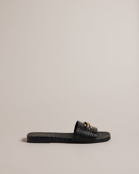 ASHINU-Sandals-It's all in the details: Sandals Croc effect leather Slip on Logo engraved T hardware Logo detailing- Ted Baker Romania